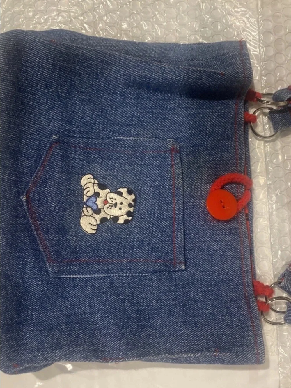 Kids Denim Tote Bag with Puppy Appliqué - Blue